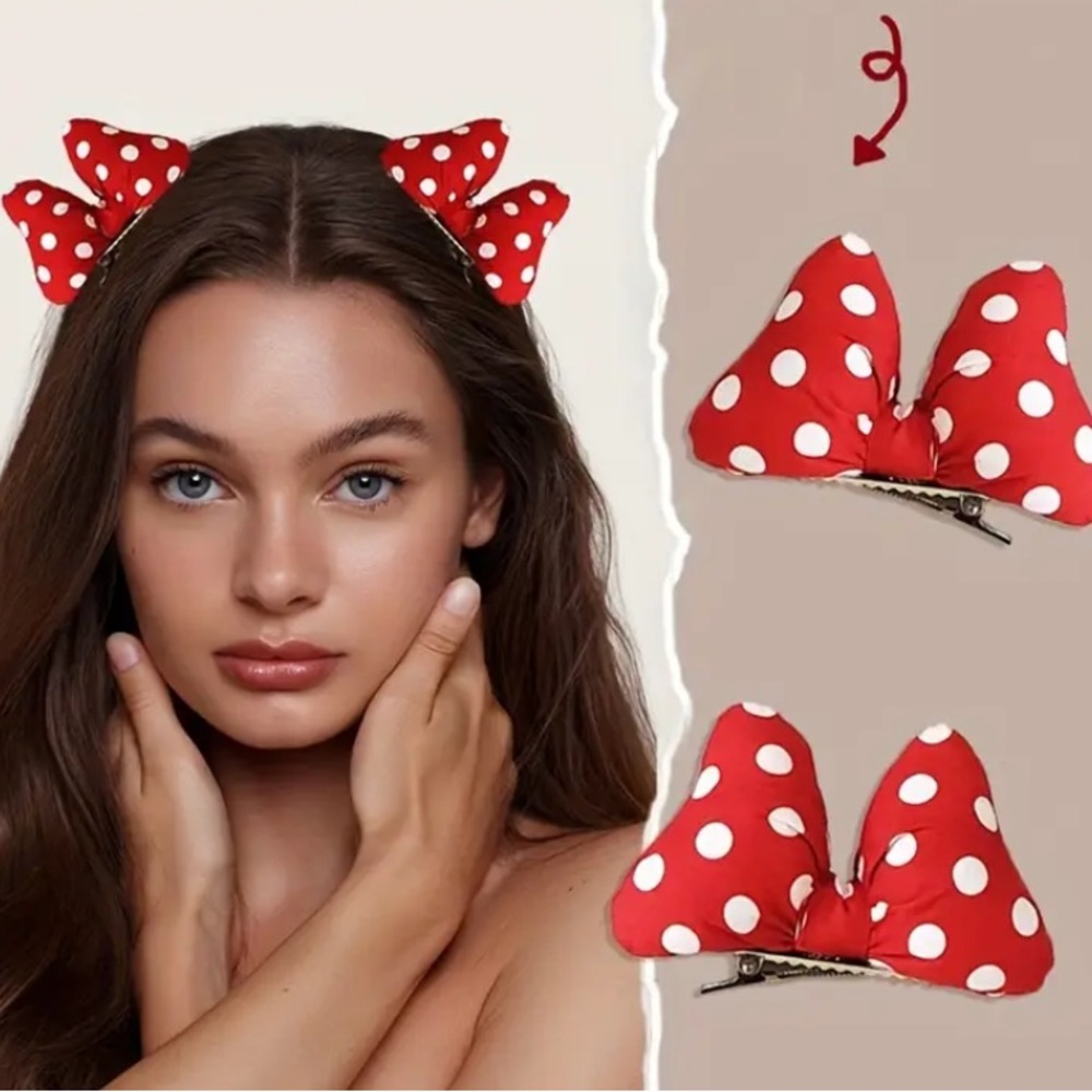 Minnie Mouse Red Polka Dot Hair Clips - Picture 4 of 6